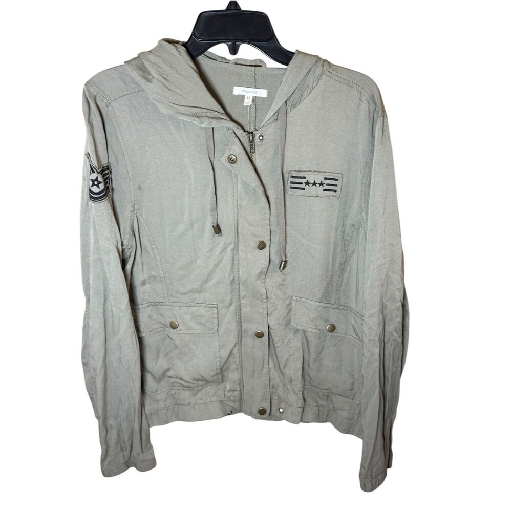 NWT Maurices Women's Olive Green Military Style Light Hooded Jacket Size Large
